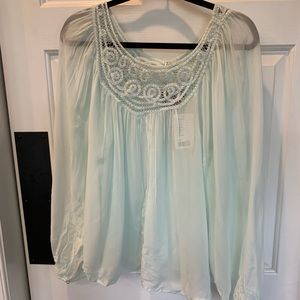 Anthropologie mint green peasant shirt. 100% viscose very sheer. NWT